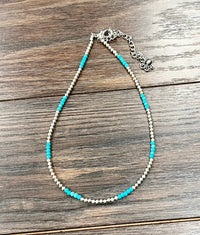 738577, 16" Silver Navajo Turquoise Necklace