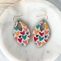 Multicolor Bright Heart Patterned Leather Teardrop Earrings