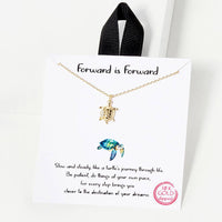 Forward is Forward dainty sea turtle cz charm necklace