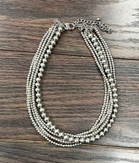 738170, Handmade Silver Navajo Bead Necklace