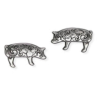 Western Themed Flower Engraved Pig Stud Earring