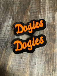 2.75" Newcastle Dogie Black and Orange word earrings