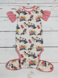 Flower Horse Printed Infant Babygown