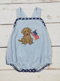 Baby Boy Dog Appliqué Patriotic Bubble