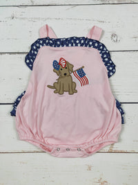 Baby Girl Dog Appliqué Patriotic Bubble