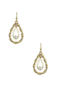 TWIST PEARL FRAMED DANGLE EARRING