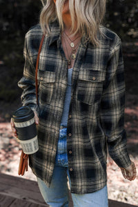 Retro Plaid Double Flap Pocket Button Down Shacket
