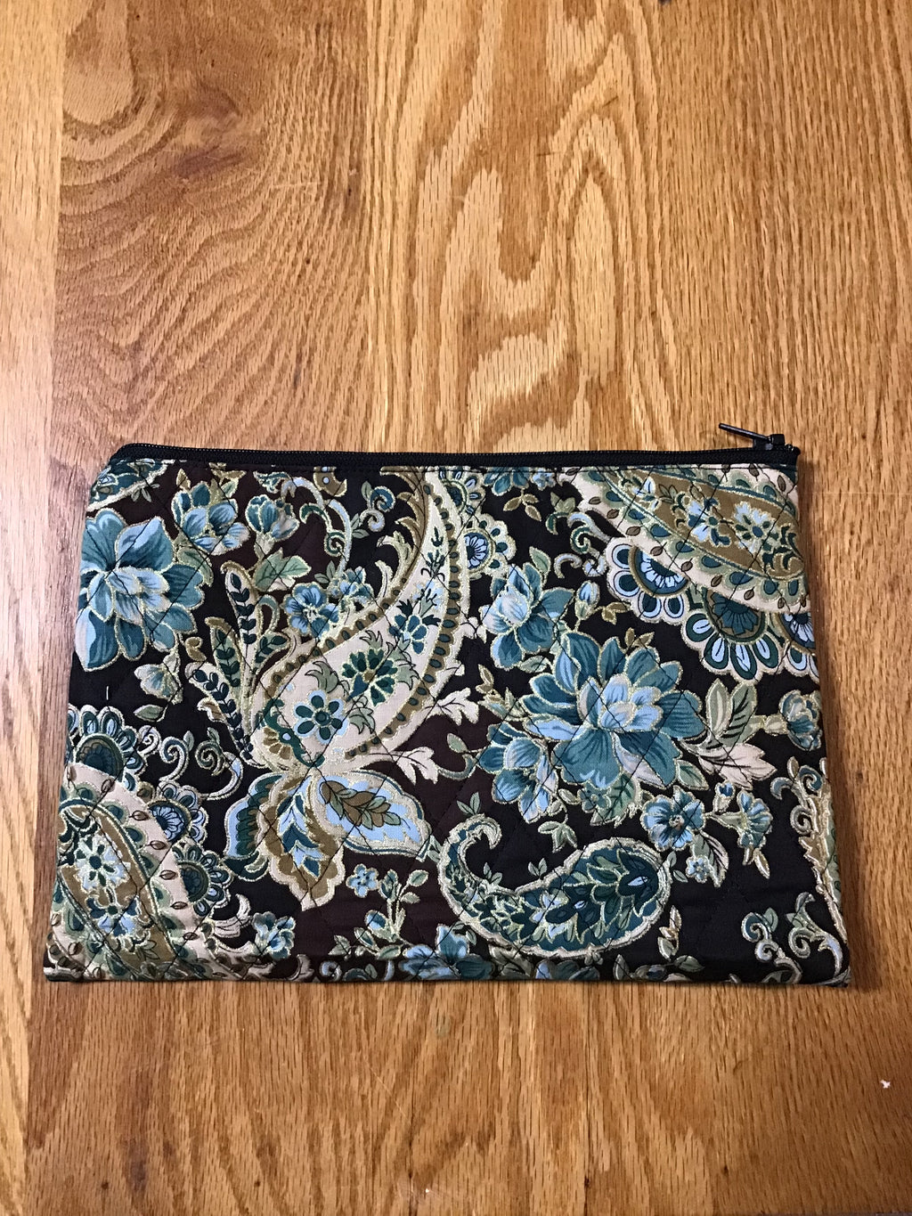 #23 Teal/Brown Paisley Large Zip Case Pouch