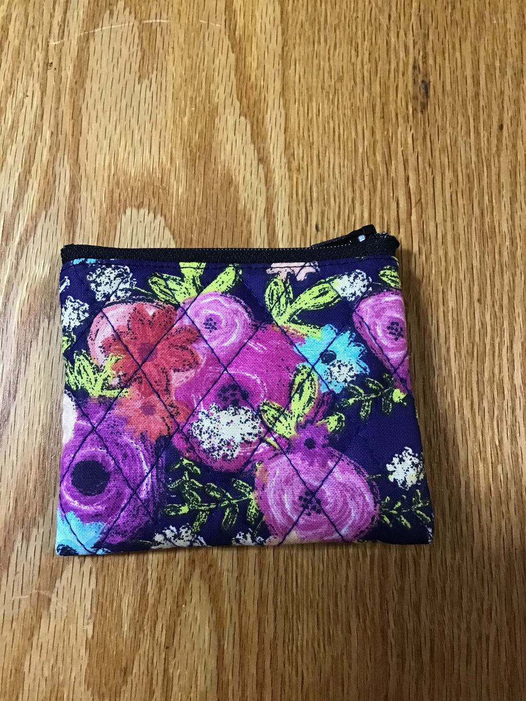 #21 Rose-Colored Flowers on Navy Mini Zip Case Pouch