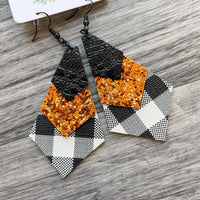 Faux Leather & Glitter Earrings Newcastle Dogie Buffalo Plaid & Orange
