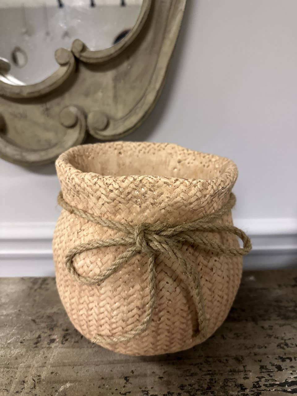 CEMENT SACK WITH ROPE TIE PLANTER