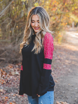 Patterned Colorblock Raglan Top