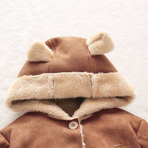 3D Ear Solid Suede and Fleece Baby Hooded Coat Jacket