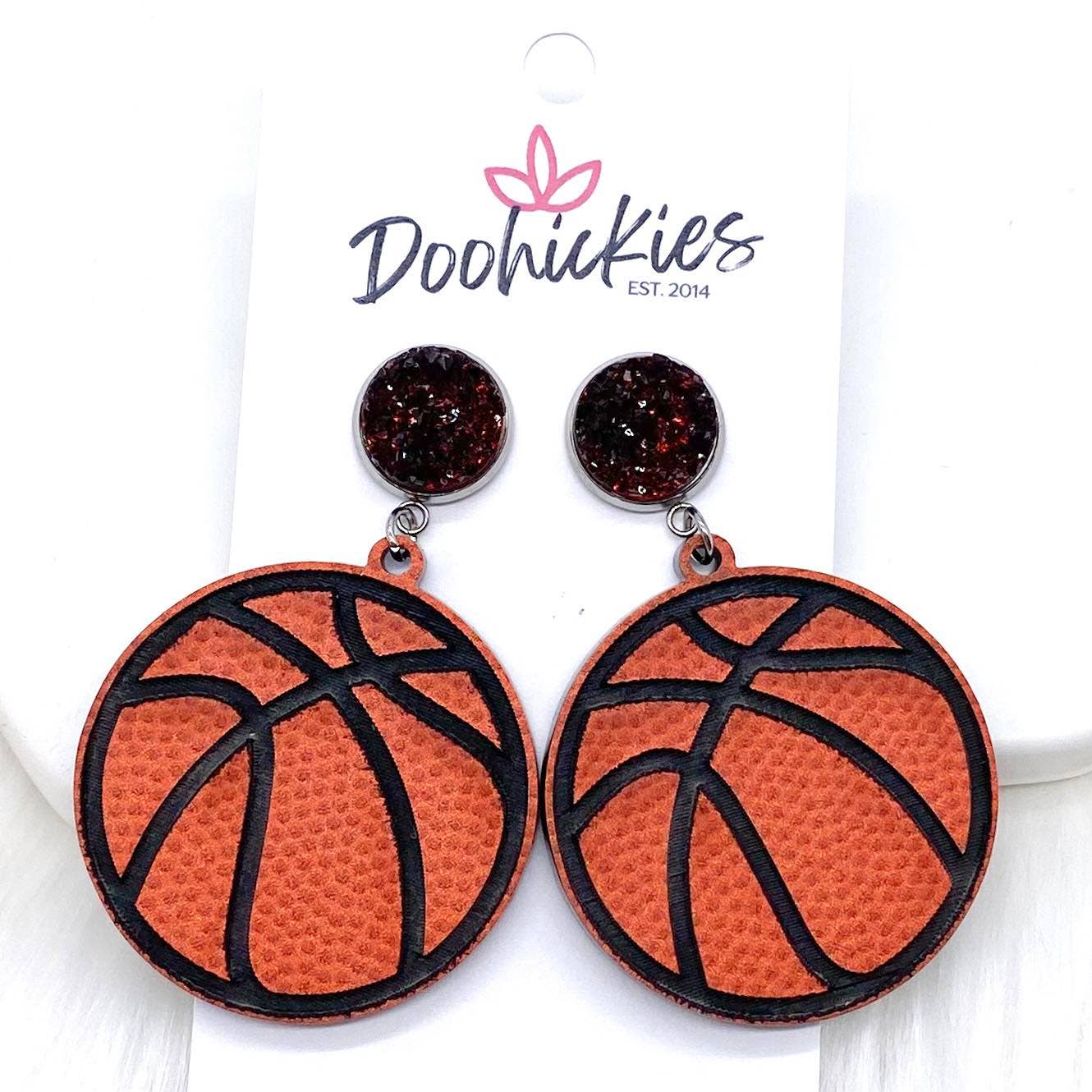 2.25" Engraved Basketball Dangles Newcastle Dogies Black Sparkles
