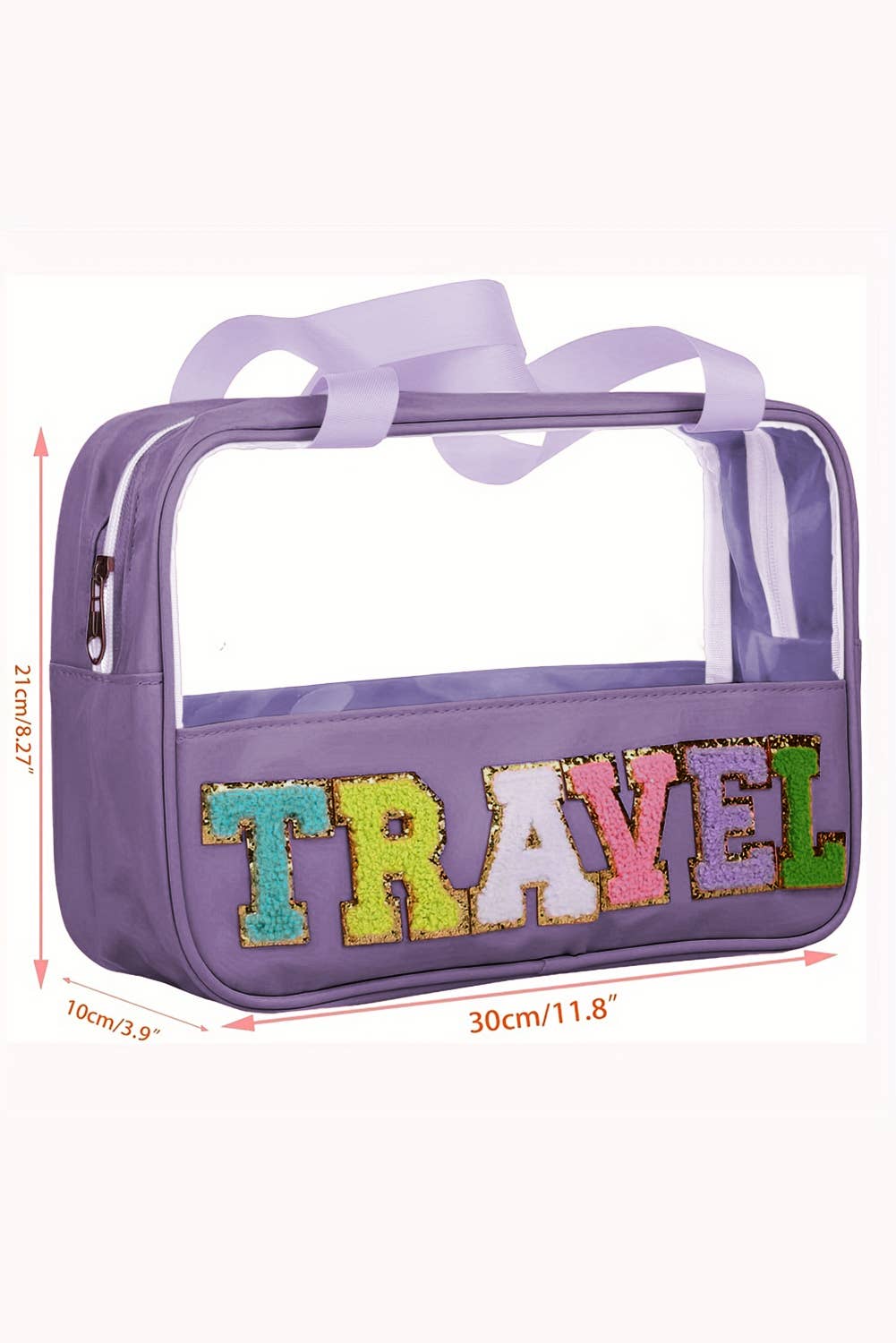 TRAVEL Chenille Letter Clear PVC Makeup Bag: Purple / ONE SIZE