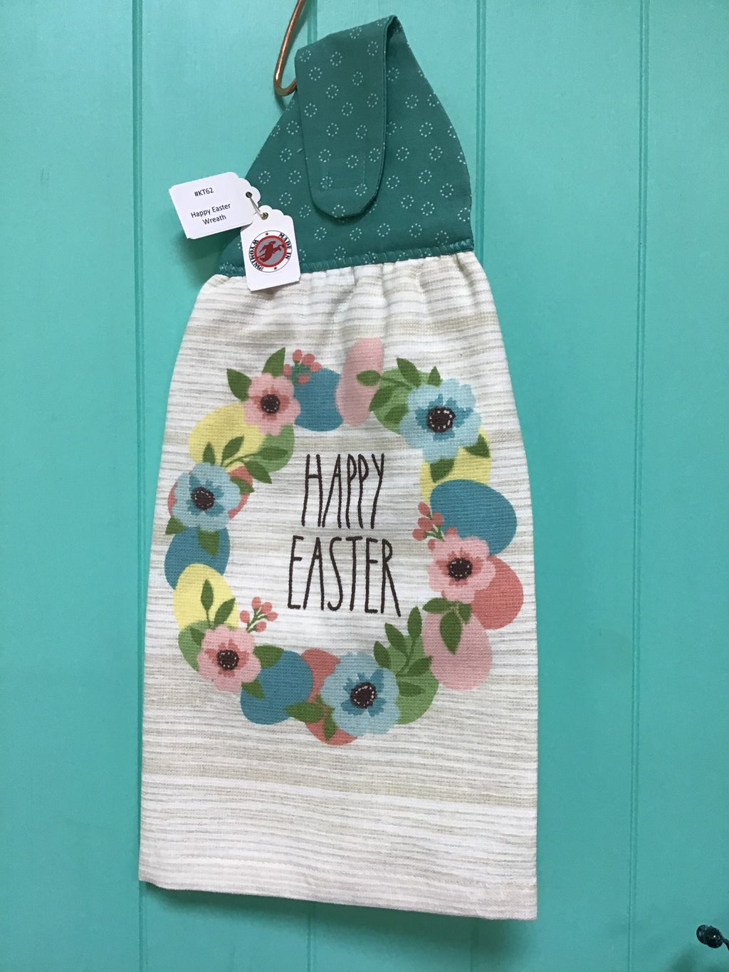 #KT62 Happy Easter wreath kitchen towel