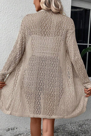 Solid Color Pointelle Knit Open Front Cardigan