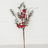 31527-14in Pick-Vintage flocked boxwood w. red berries