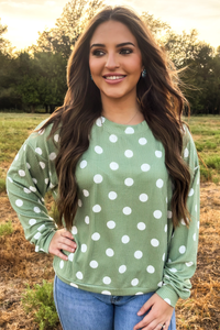 Dotty Darling Sweater Top - Sage Green