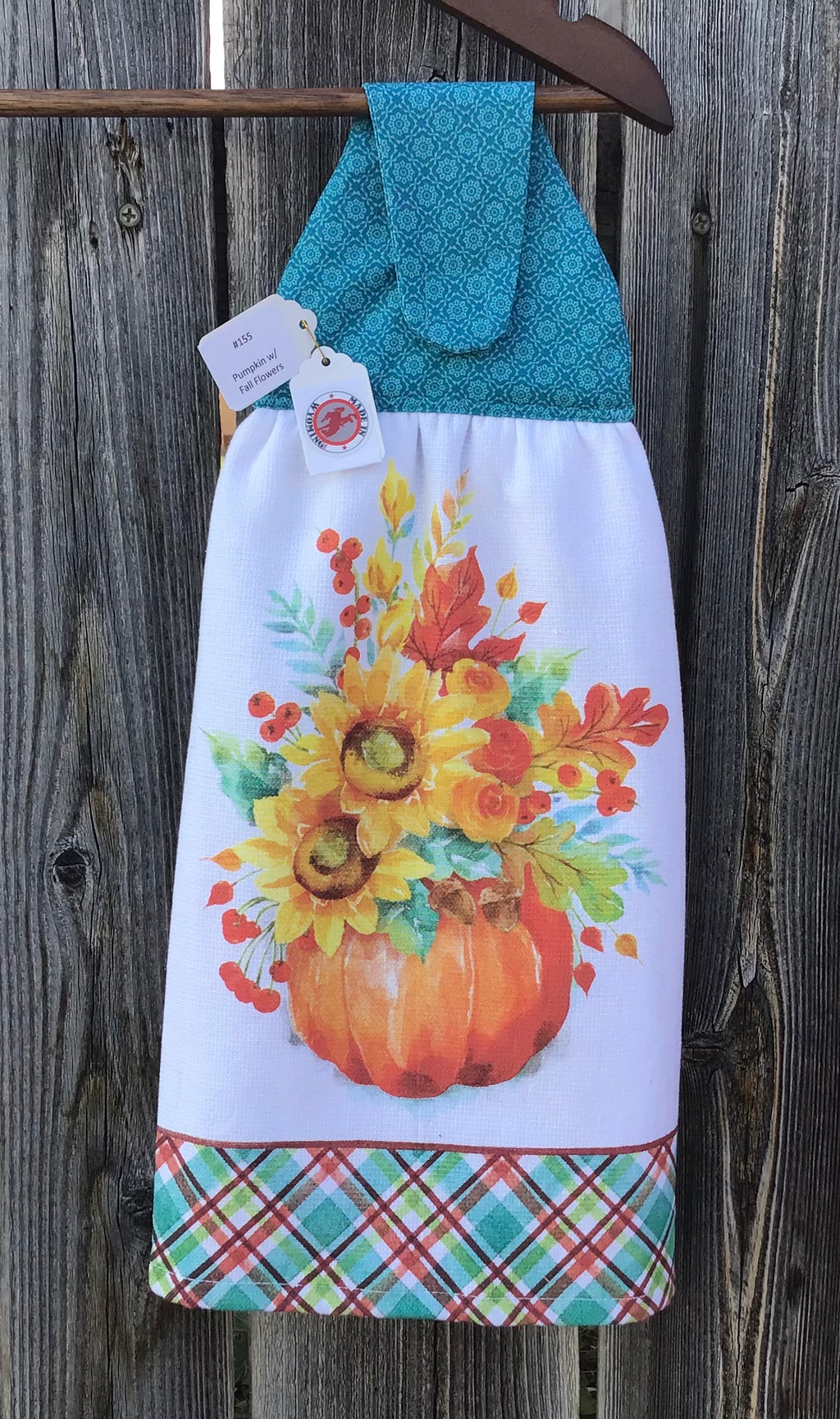 #KT155 Pumpkins with fall Flowers Teal