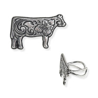 Western Themed Flower Engraved Cow Cuff Ring