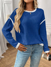 Round Neck Long Sleeved Color Blocked Loose Top