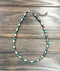 739535, Handmade 18" Elongated Navajo Turquoise Necklace