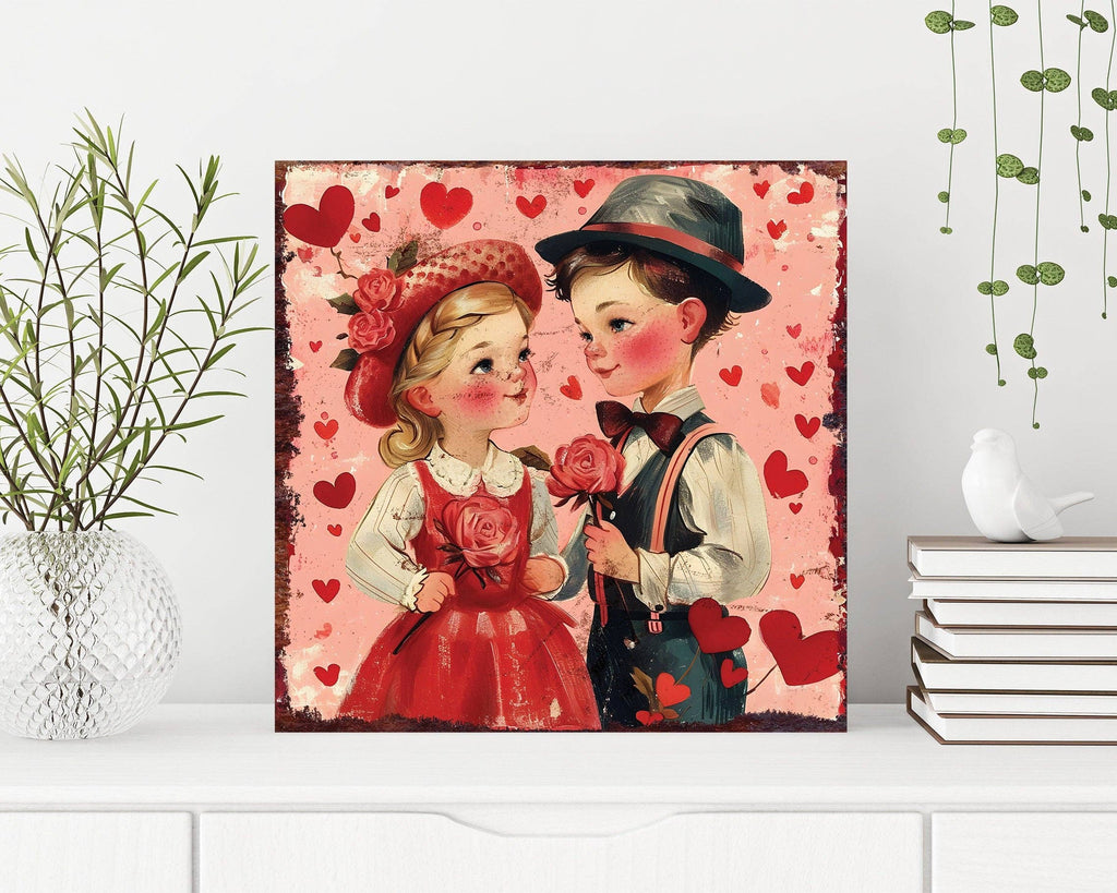 12in Square Valentine's Day Art, Valentine's Day Wall Art, Vintage Square Wall Decor | Celebration Valentine's Decor