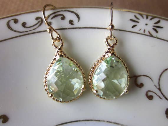 Prasiolite Earrings Green Gold