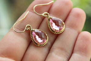 Light Pink Gold Blush Teardrop Earrings