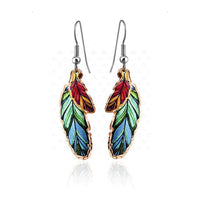 CA YM 109 Dangle copper colorful feather earrings