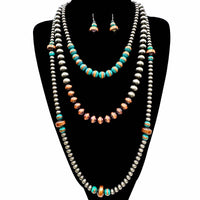 Navajo Beads Three Layer Necklace Earrings Set