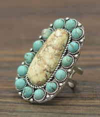 750191, Turquoise/White Turquoise, Brass Adjustable Ring
