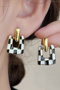 LDC Checkered Pattern Square Shape Stud Dangle Earrings
