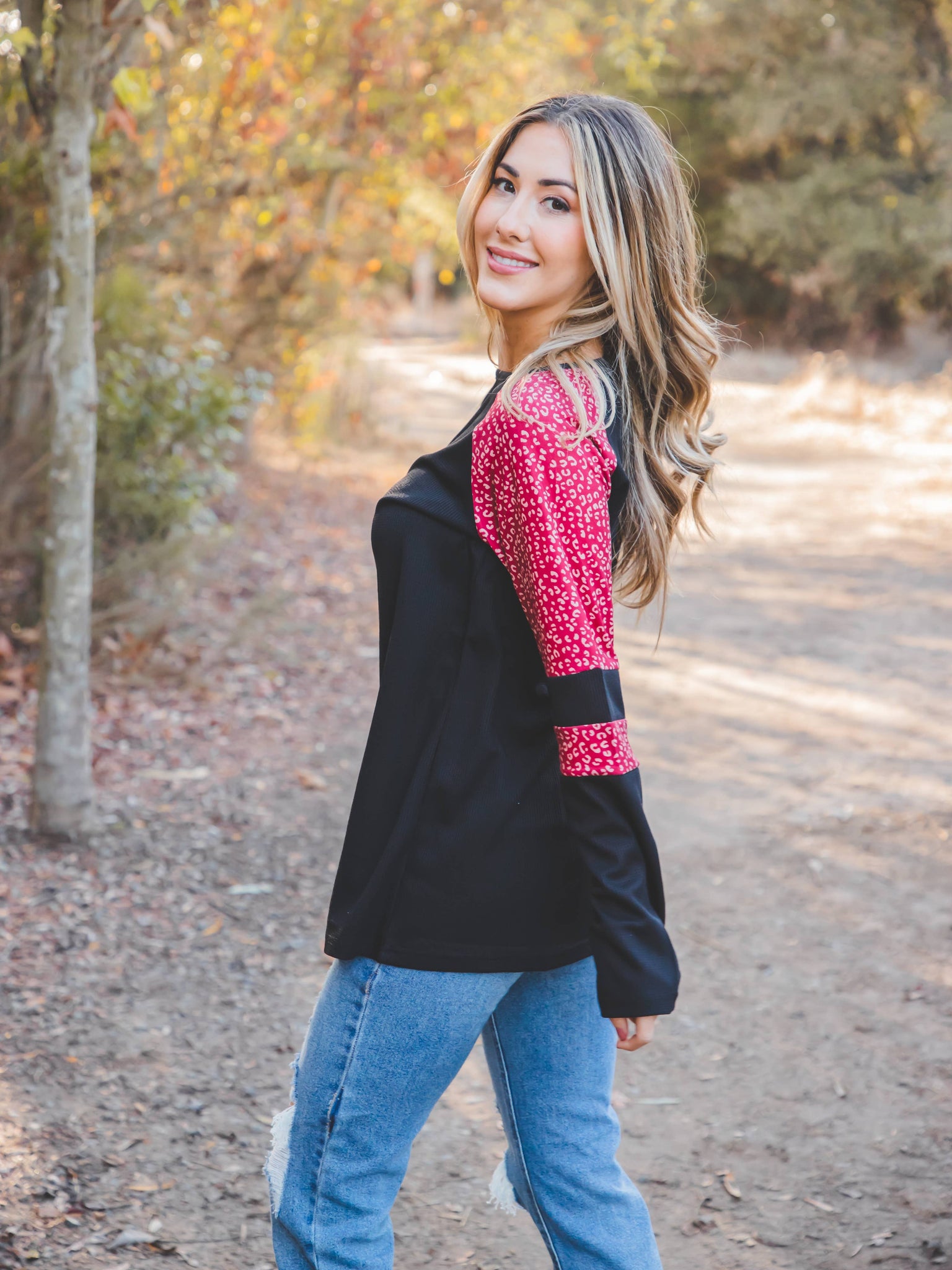 Patterned Colorblock Raglan Top