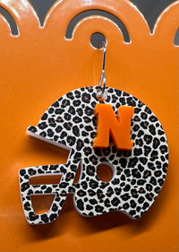 Dogie 1.5" Newcastle Dogie Varsity Letter Leopard football Helmet earrings