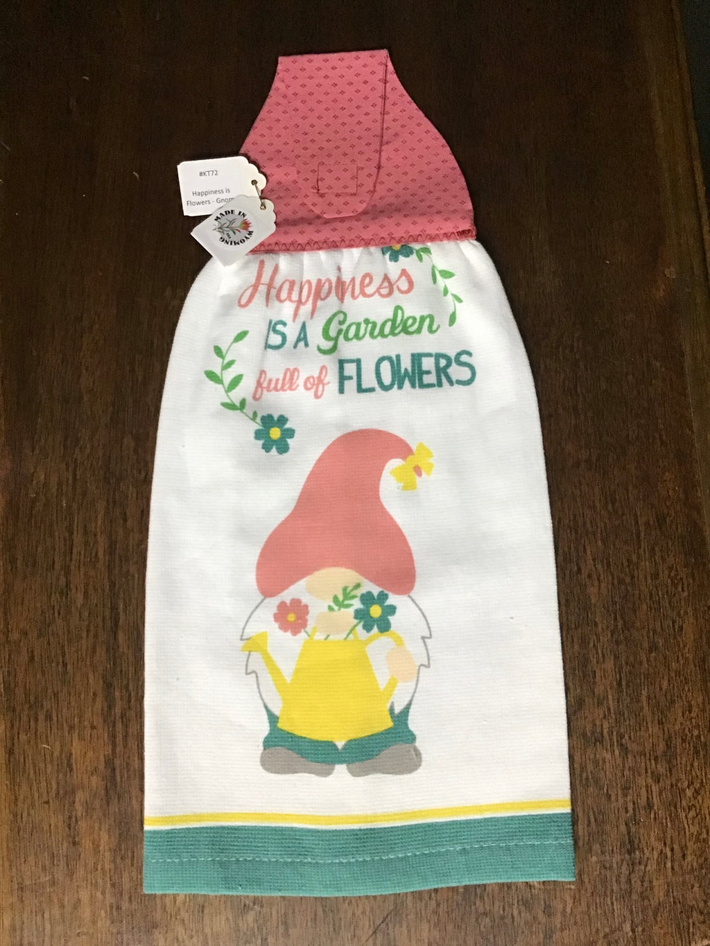 #KT72 Happiness is flowers gnome kitchen towel