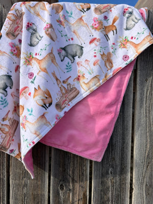 Baby Cuddle Blanket #12 Forest Animals - Pink