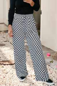 LDC Checkerboard Drawstring Waist Casual Pants
