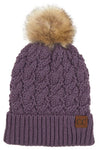 C.C Ribbed Knit Beanie With Pom