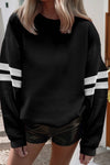 LDC Varsity Striped Spring Detail Drop Shoulder Sweatshirt