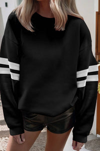 LDC Varsity Striped Spring Detail Drop Shoulder Sweatshirt