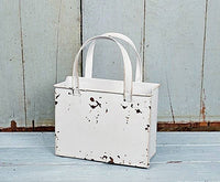M10827- 8inx10inx4in Distressed Metal Tote Bag-WT