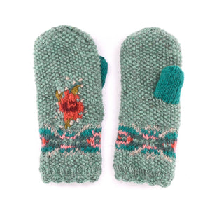 Chintz - women's wool knit mittens: Azure