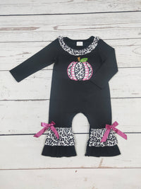 Black Cheetah Pumpkin Appliqué Romper