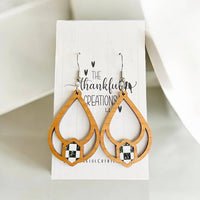 Wood & Acrylic Inlaid Earrings Black White Checkered