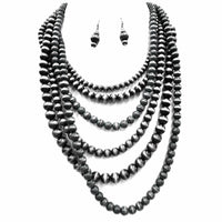 Navajo Bead Turquoise Silver Layer Five Necklace Earrings Set