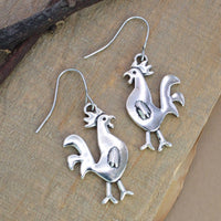 Country Girl Silver Chicken Earrings