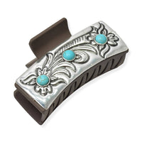 Western flower engraved rectangular grande hair claw