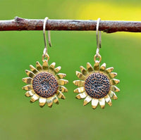 EP 25 Sunflower earrings, gold plated on copper